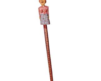 171
Carl McKenzie
1905-1998
Dolly Parton Cane
Carved linden wood, paint, and graphite
Incised signature to cane: Carl McKenzie
Cane: 36.5" H x 3.625" W x 2.325" D; Base: 4.125" H x 3.75" W x 3.625" D
Estimate: $600 - $800