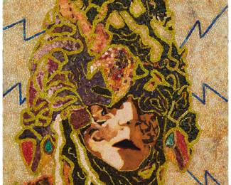 119
Ilya Schar
b.1945
"The Mask"
Collage of gemstones and gem sand on plywood panel
Initialed with gem stones in the lower right corner: S I; titled by repute
24" H x 24" W
Estimate: $1,000 - $2,000