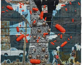 116
Aaron Fowler
b. 1988
Figural Portrait With Pills
Mixed media on garage doors
Unsigned
170" H x 108" W
Estimate: $4,000 - $6,000