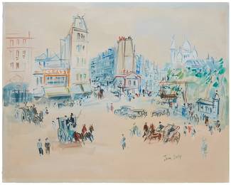 30
Jean Dufy
1888-1964
Street View With Sacre Coeur In The Distance
Watercolor and gouache on paper, watermark Arches
Signed lower right: Jean Dufy
Sheet: 20" H x 25.25" W
Estimate: $10,000 - $15,000