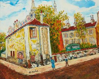 34
Elisee Maclet
1881-1962
"Coin De Montmartre"
Oil on canvas
Signed lower left: E Maclet; titled on a label affixed to the stretcher
18" H x 21.5" W
Estimate: $1,000 - $1,500