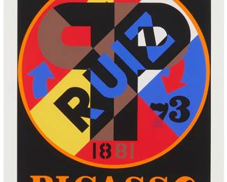 3
Robert Indiana
1928-2018
"Picasso" From "The American Dream Portfolio," 1997
Screenprint in colors on paper
Edition 305/395
Signed and numbered in pencil in the lower margin: R Indiana; Marco Fine Arts Contemporary Atelier, El Segundo, CA, pub.
Image: 17.5" H x 14" W; Sheet: 19" H x 16" W
Estimate: $800 - $1,200