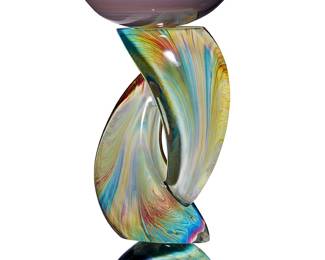 154
Loredano Rosin (1936-1992)
A Calcedonia Murano glass raised bowl sculpture, late 20th century
Etched signature to base: Loredano Rosin; etched inscription: Dr. Mary Hubbard
The polychromatic sculptural pedestal surmounted by a bowl
25" H x 12.625" Dia.
Estimate: $1,000 - $1,500