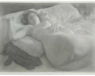 75
Tamie Beldue
20th/21st Century
"Veracity", 2004
Ink wash on paper
Signed in pencil in the lower margin, art right: Tamie Beldue
Image: 33.5" H x 47.5" W; Sight 34.75" H x 48.25" W
Estimate: $800 - $1,200