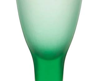 57
Tobia Scarpa (B. 1935)
A battuto glass vase for Venini, 1997; Venice, Italy
Acid etched to underside: Venini / 1997/13
The emerald green Murano glass vase with cylindrical body and funneled neck
11.75" H x 7.125" Dia.
Estimate: $700 - $900