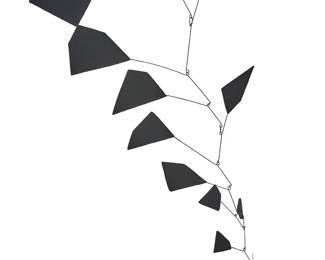 81
A Contemporary Geometric Hanging Mobile
Painted metal with round and freeform black painted panels
Unmarked
Dimensions variable: 36.5" H x 29" Dia.
Estimate: $800 - $1,200