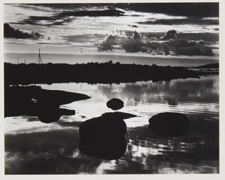256
Brett Weston
1911-1993
Lake At Dusk, 1968
Gelatin silver print on paper mounted to mat board, as issued
From the edition of unknown size; printed later
Signed and dated in pencil in the lower right corner of the mat board
Image/Sheet: 15.125" H x 19" W; Mat board: 22" H x 25" W
Estimate: $2,000 - $4,000