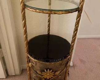 #4012 • Glass Top Floral Design Rolling Shelf