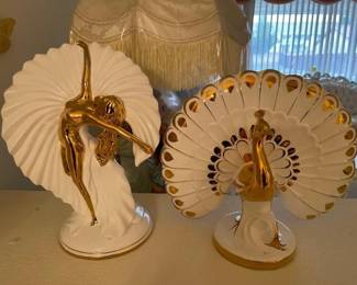 #1050 • Dancing Lady and Peacock Figurines with 24kt Pure Gold Accents