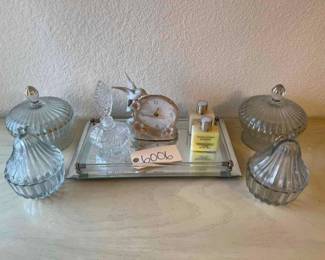#6006 • Glass Jars, Lotion, Clock & Mirrored Tray