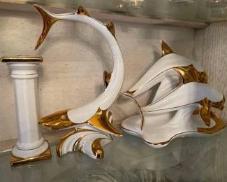 #1008 • Fish, Dolphin & Candle Holder Figurines with 24kt Pure Gold Accents