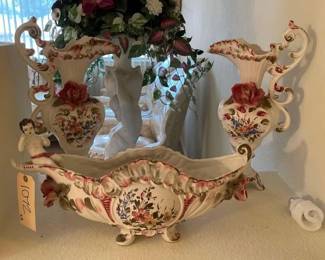 #1072 • (3) Capodimonte Floral Vases