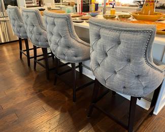 Set of Four Grey Linen Upholstered Bar Stools 