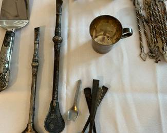 Assorted Metal Servers, Sterling Baby Rattle, 