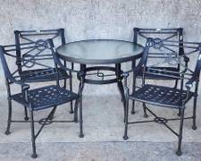 4 Fantastic X Back Painted Aluminum Arm Chairs & Glass Top Table

