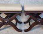 Pair of Upholstered X Base Stools clean upholstery with brass tack trim
