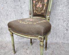 Fancy antique French side chair with needlepoint Coved sead and back
