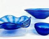 Vintage Art Deco MCM Colbat Blue Art Glass Serving Bowls
