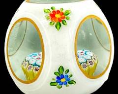 Vintage Faceted Cut Mille fiori Murano Art Glass Paperweight handpainted exterior
