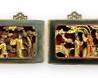 Two Antique Chinese Wood Carved Wall Hanging Panels in high Relief Gilt painted
