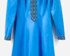 Vintage Retro MOD Knit Blue Black And White Long Sleeves A-Line Dress Size L
