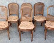 6 Antique French Side Chairs Silk Cushions Much Needed Cane Repair - Nice Form!
