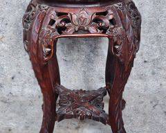 Antique Hand Carved Asian Side Table Inset Marble
