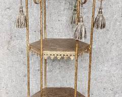 Vintage Fancy Gilt Painted Tole Tiered Display Shelf
