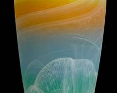 Beautiful 12" High German Frosted Rainbow Ombre Art Glass Vase
