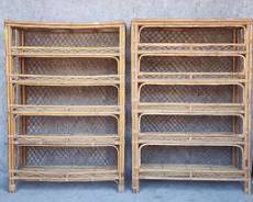 Pair Fantastic Vintage Bamboo & Rattan Bookcase Display Shelves
