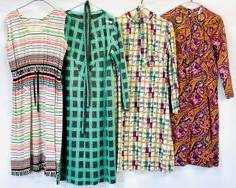 Vintage 1960's Long Sleeve Print Dresses And Sleeveless Stripped Dress Assorted Lot, All Size L
