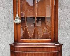 20th c Mahogany Glass Front Inlaid Corner cabinet
