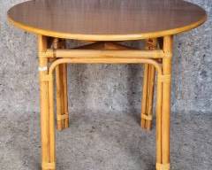 Vintage Wood & Bamboo Rattan Round Dining Table one of two see lot 697
