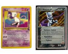 Ultra Rare Pokemon Rockets Mewtwo ex Holofoil 99/109 2004 Card in Lightly Played Condition and Pokemon WOTC Mew Promo Card In Moderately Played Condition
