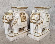 Pair Glazed Pottery Elephant Garden Seats

