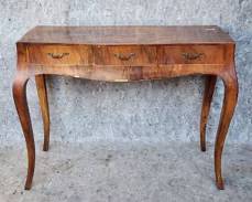 Antique Italian Burlwood 3 Drawer Writing Desk Wall Papered interior Drawers or use as a console hall table
