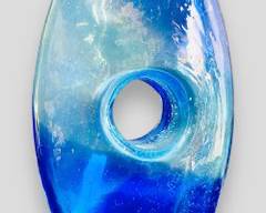 Vintage MCM Blue Art Glass Tall Vase Polished Pontil 10.5" H
