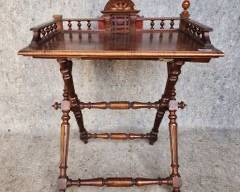 Antique Victorian Carved Walnut Butlers Tray Table Stand
