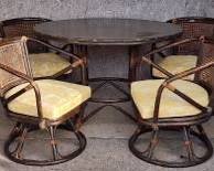 Vintage MCM Style Bamboo & rattan swivel Arm Chairs and Dining Table
