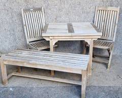 Teak Dining Table 2 Side Chairs and Bench
