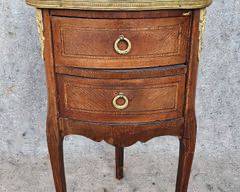 Antique Marble Top 2 Drawer Triangular French Side Table
