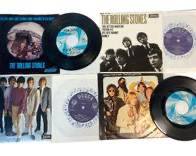 1960s The Rolling Stones 45 RPM Vinyl Records - Decca Mono DFE 8560 and Mono Five by Five DFE 8590 AND London Records Jumpin Jack Flash 45-908 and Have You Seen Your Mother Baby 45-903
