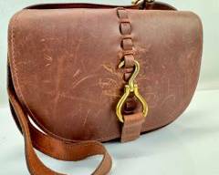 J. PETERMAN COMPANY Brown Thick Leather Handbag with Equestrian Style Heavy Brass Hardware
