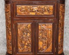 Vintage Asian Hand Carved Relief Bar Cabinet
