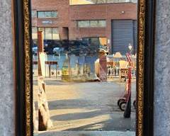 Wonderful Ethan Allen Wonderful Tall or Wide Gilt Painted Black Carved Wall Mirror
