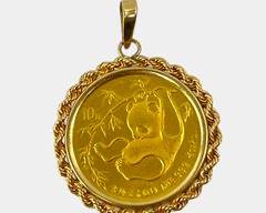 Yellow China Gold Panda 1/10 Oz .999 Coin Charm
