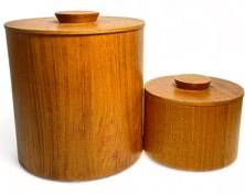 2 Vintage Saito Teak Wood MCM Canisters - Mid Century Modern
