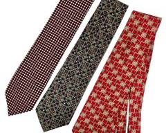 BURBERRY LONDON AND BURBERRYS OF LONDON Mens High End Silk Ties in Red/Tan, Green/Blue/Red Jewel Tone, and Maroon/Silver Print

