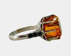 18K White Gold Citrine & Sapphire Ring Size 4
