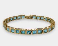 Fine 10K Yellow Gold Aquamarine 7 Tennis Bracelet
